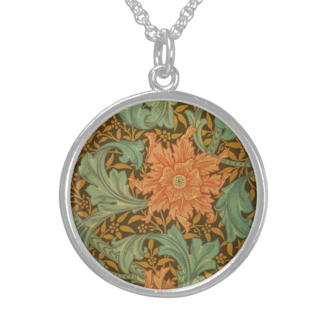 William Morris Single Stem Pattern Art Nouveau Sterling Silver Necklace (Front)