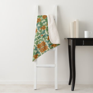 William Morris Single Stem Vintage Floral Flowers  Sherpa Blanket