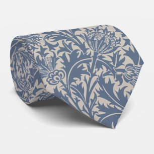 William Morris Slate Blue Thistle Wallpaper Neck Tie