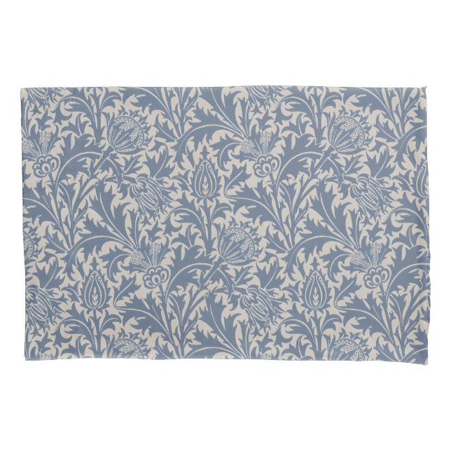 William Morris Slate Blue Thistle Wallpaper Pillow Case (Front)