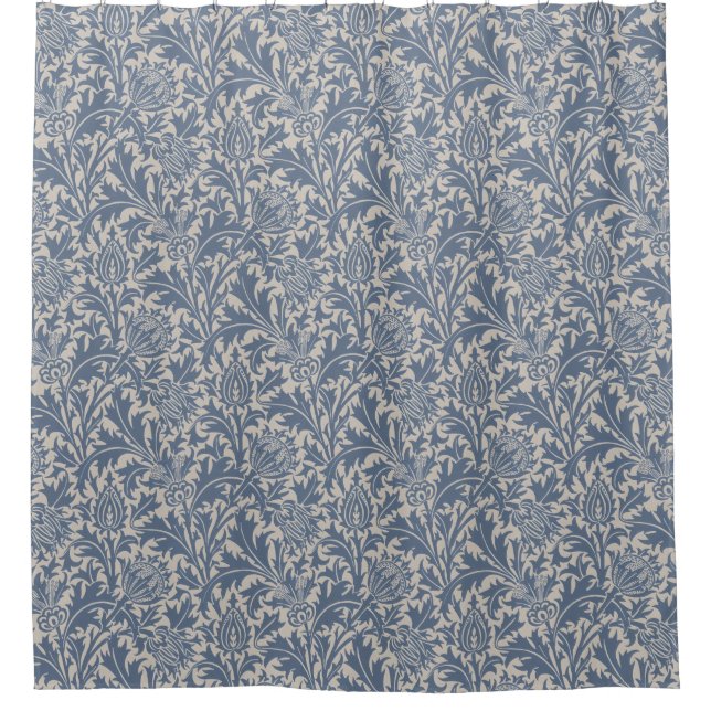 William Morris Slate Blue Thistle Wallpaper Shower Curtain (Front)