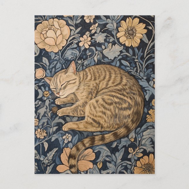William Morris Sleeping Cat Vintage Postcard  (Front)