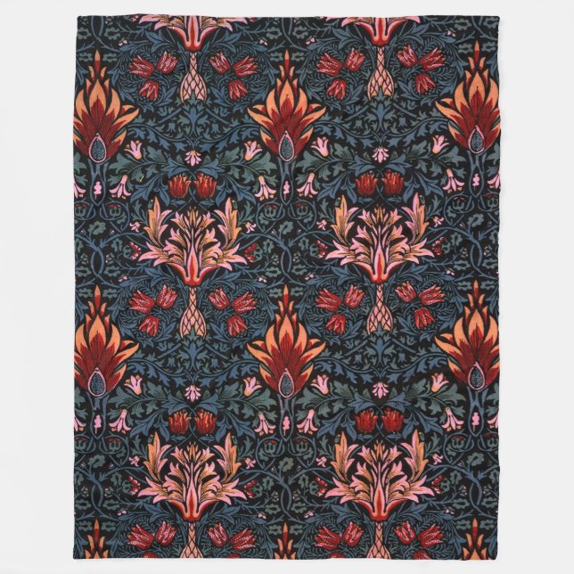 William Morris Snakeshead Dark Pattern Fleece Blanket (Front)