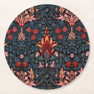 William Morris Snakeshead Dark Pattern Round Paper Coaster