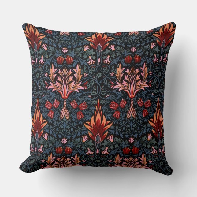 William Morris Snakeshead Dark Pattern Throw Pillow (Front)