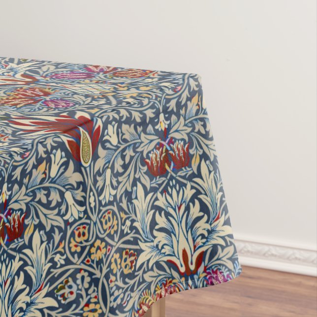 William Morris Snakeshead Floral Classic Dark Blue Tablecloth (In Situ)
