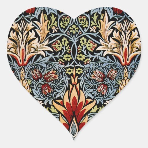 William Morris Snakeshead Floral Pattern Heart Sticker
