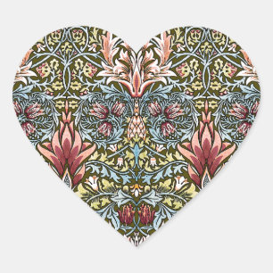William Morris Snakeshead Floral Pattern Heart Sticker