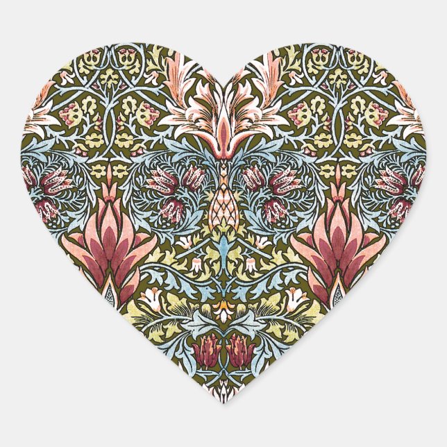 William Morris Snakeshead Floral Pattern Heart Sticker (Front)