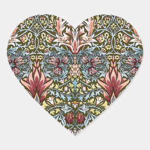 William Morris Snakeshead Floral Pattern Heart Sticker