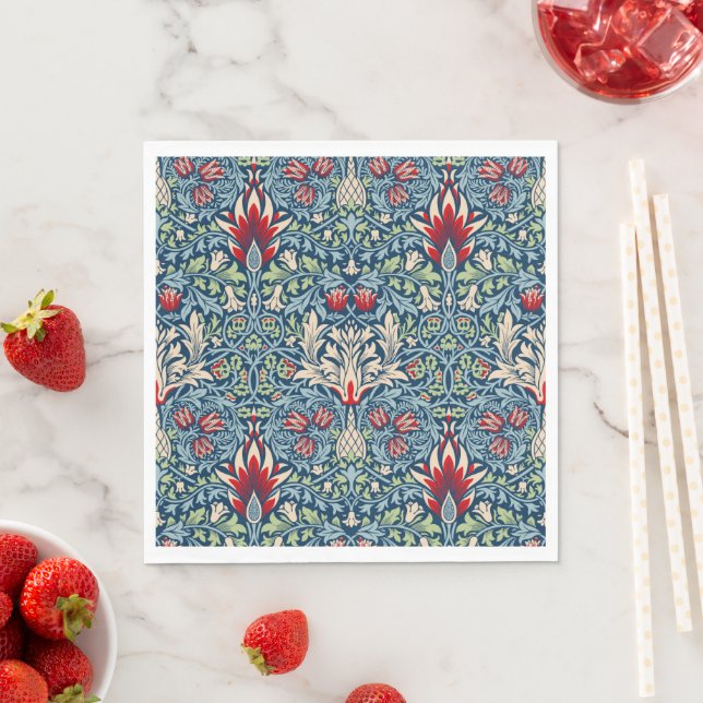 William Morris Snakeshead Fritillary Floral Design Napkins (Insitu)