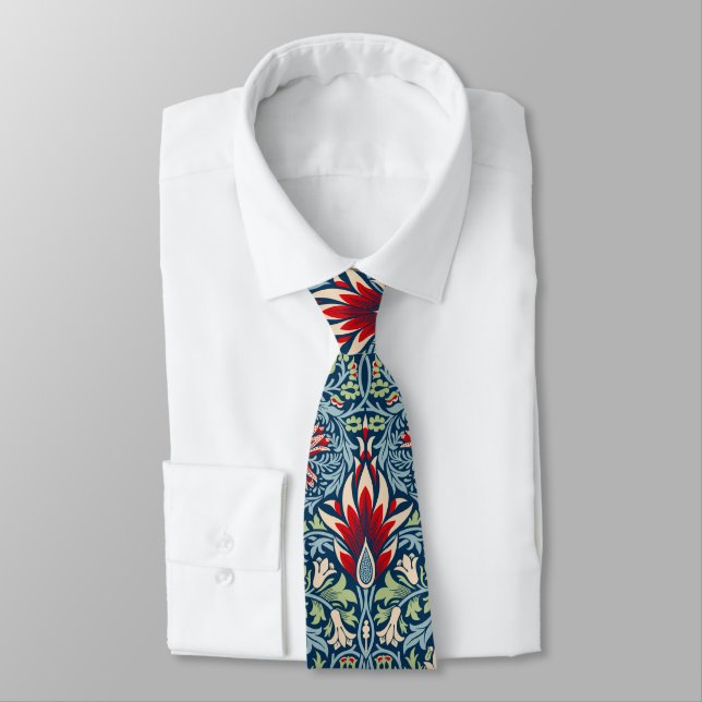 William Morris Snakeshead Fritillary Floral Design Neck Tie (Tied)