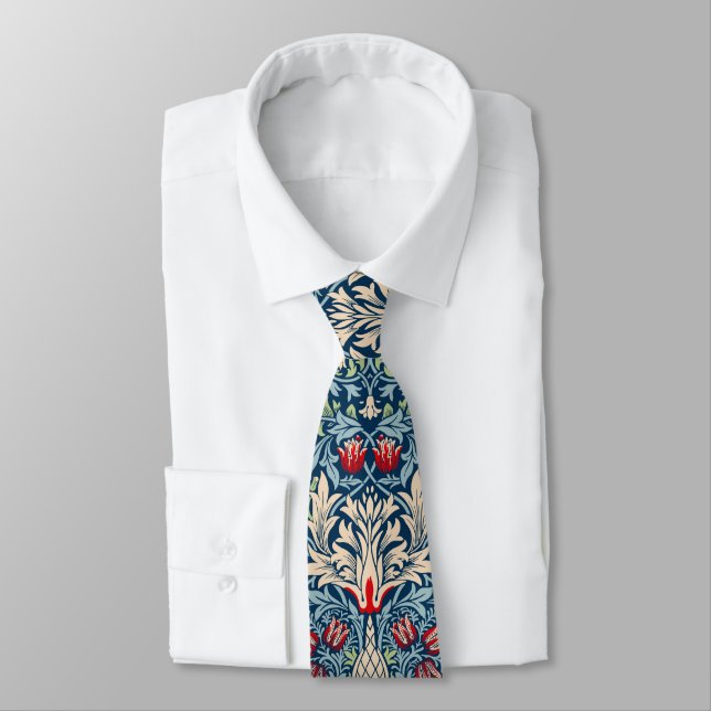 William Morris Snakeshead Fritillary Floral Design Neck Tie (Tied)