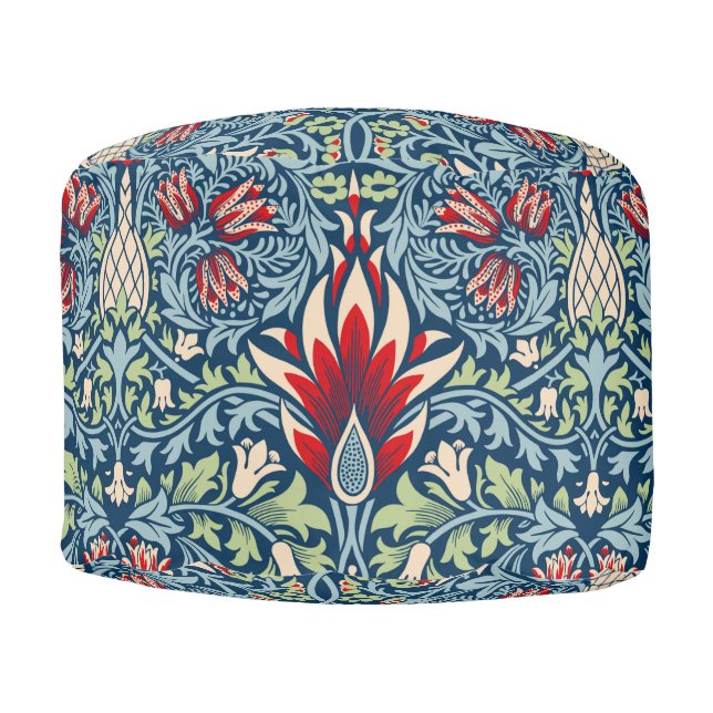 William Morris Snakeshead Fritillary Floral Design Pouf (Front)