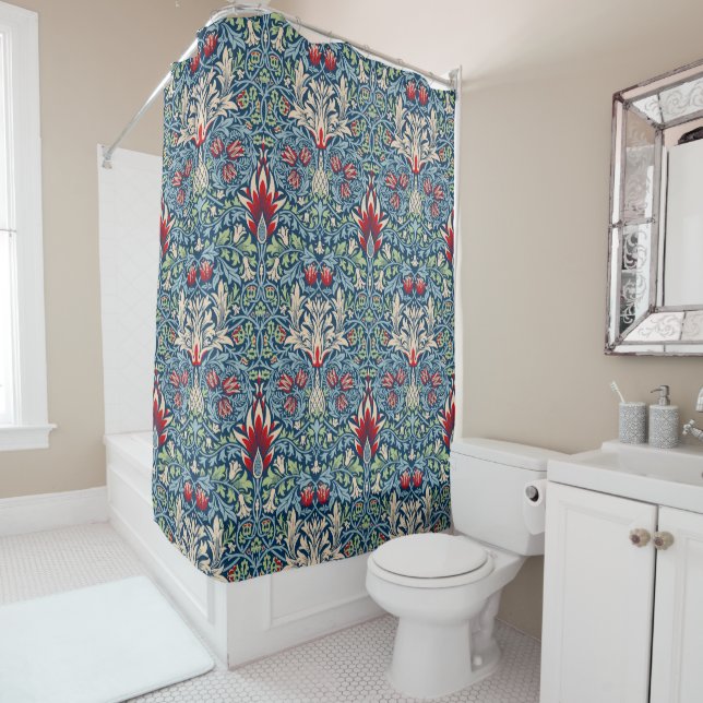 William Morris Snakeshead Fritillary Floral Design Shower Curtain (In Situ)