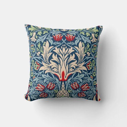 William Morris Snakeshead Fritillary Floral Design Throw Pillow