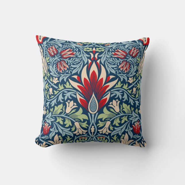 William Morris Snakeshead Fritillary Floral Design Throw Pillow (Front)