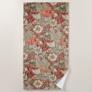 William Morris Spring Compton Flower Vintage Red Beach Towel