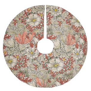 William Morris Spring Compton Flower Vintage Red Brushed Polyester Tree Skirt