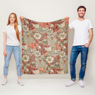 William Morris Spring Compton Flower Vintage Red Fleece Blanket