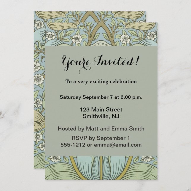 William Morris Spring Thicket: Antique Floral Invitation (Front/Back)