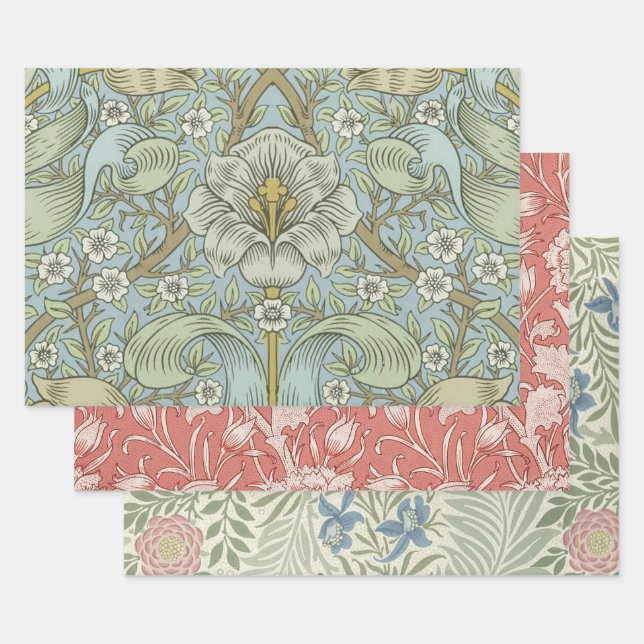William Morris Spring Thicket: Antique Floral Wrapping Paper Sheets (Set)