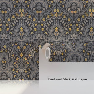 William Morris Spring Thicket Charcoal Gray & Gold Wallpaper