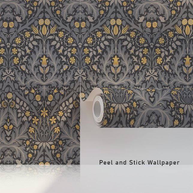 William Morris Spring Thicket Charcoal Gray & Gold Wallpaper (Creator Uploaded)