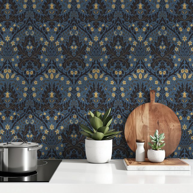 William Morris Spring Thicket Midnight Blue Gold Wallpaper (Creator Uploaded)