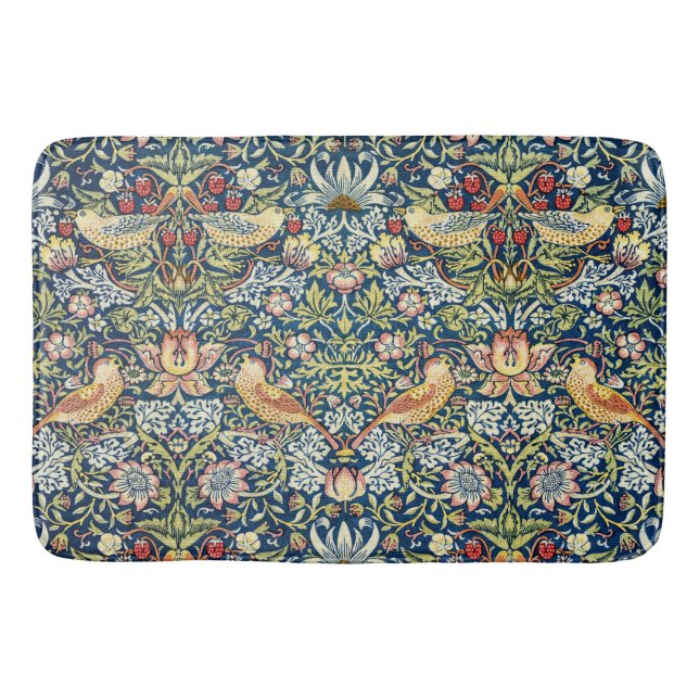 William Morris Strawberry Thief Bird Floral Bath Mat (Front)