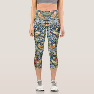 William Morris Strawberry Thief Bird Floral Capri Leggings