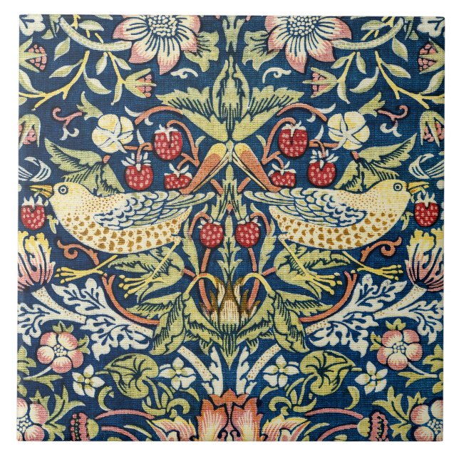 William Morris Strawberry Thief Bird Floral Ceramic Tile (Front)