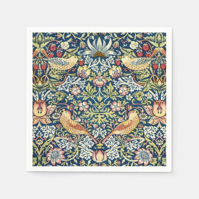 William Morris Strawberry Thief Bird Floral Napkins (Front)