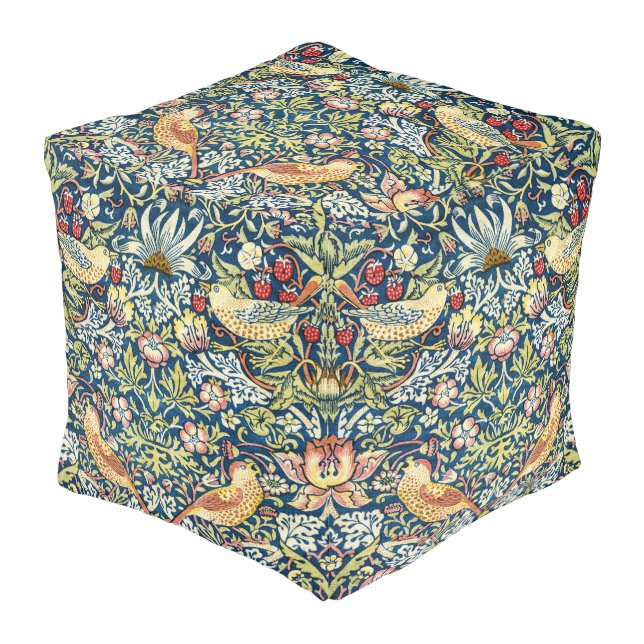 William Morris Strawberry Thief Bird Floral Pouf (Angled Front)