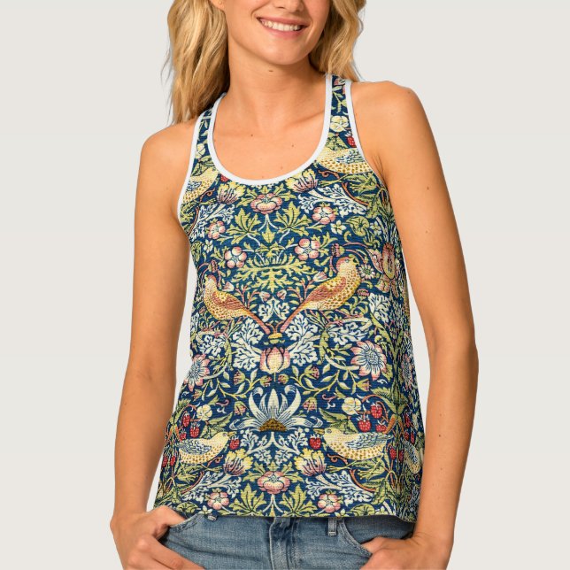 William Morris Strawberry Thief Bird Floral Tank Top (Front)