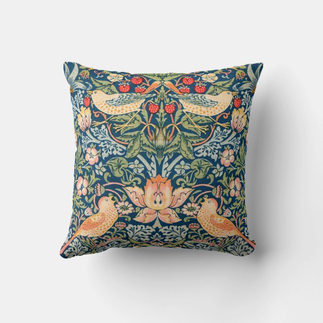 William Morris Strawberry thief birds Throw Pillow (Back)