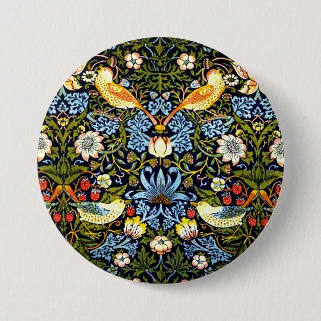 William Morris - Strawberry Thief,  Button (Front)