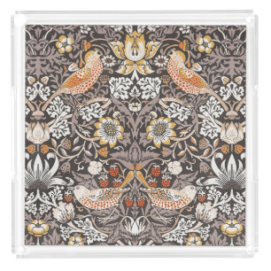 William Morris Strawberry Thief Charcoal Ochre Acrylic Tray