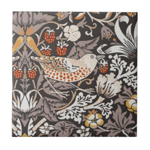 William Morris Strawberry Thief Charcoal Ochre Ceramic Tile
