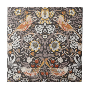 William Morris Strawberry Thief Charcoal Ochre Ceramic Tile