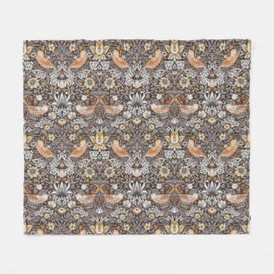 William Morris Strawberry Thief Charcoal Ochre Fleece Blanket