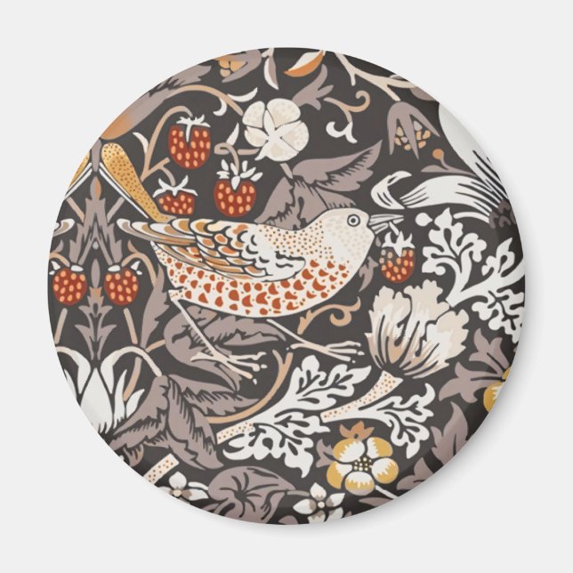 William Morris Strawberry Thief Charcoal Ochre Magnet (Front)
