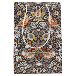 William Morris Strawberry Thief Charcoal Ochre Medium Gift Bag