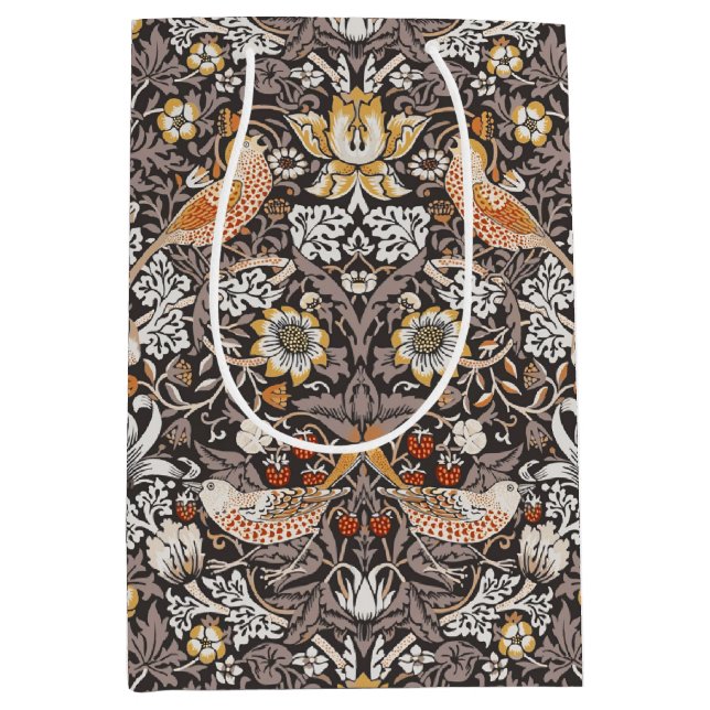 William Morris Strawberry Thief Charcoal Ochre Medium Gift Bag (Front)