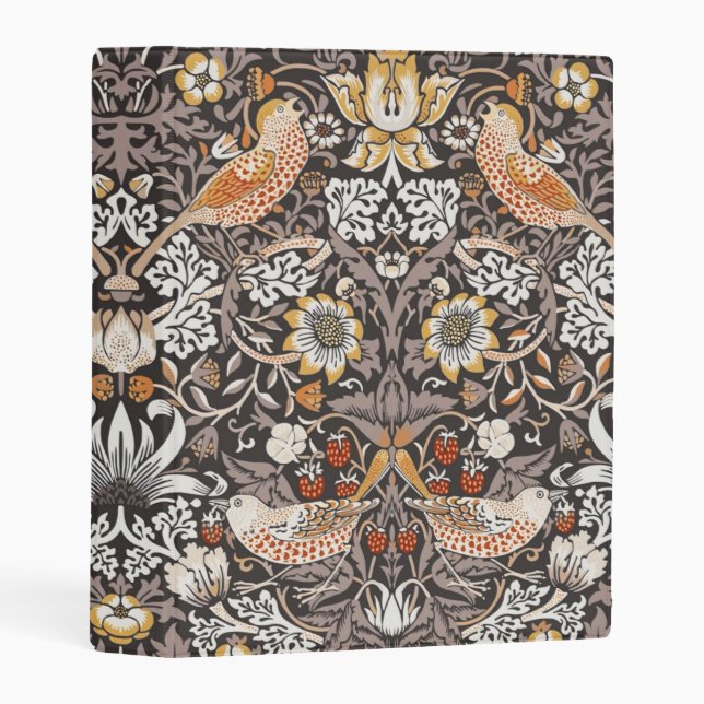 William Morris Strawberry Thief Charcoal Ochre Mini Binder (Front/Spine)