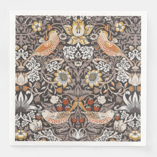 William Morris Strawberry Thief Charcoal Ochre Paper Dinner Napkins