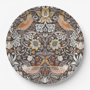 William Morris Strawberry Thief Charcoal Ochre Paper Plates