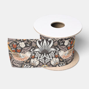 William Morris Strawberry Thief Charcoal Ochre Satin Ribbon