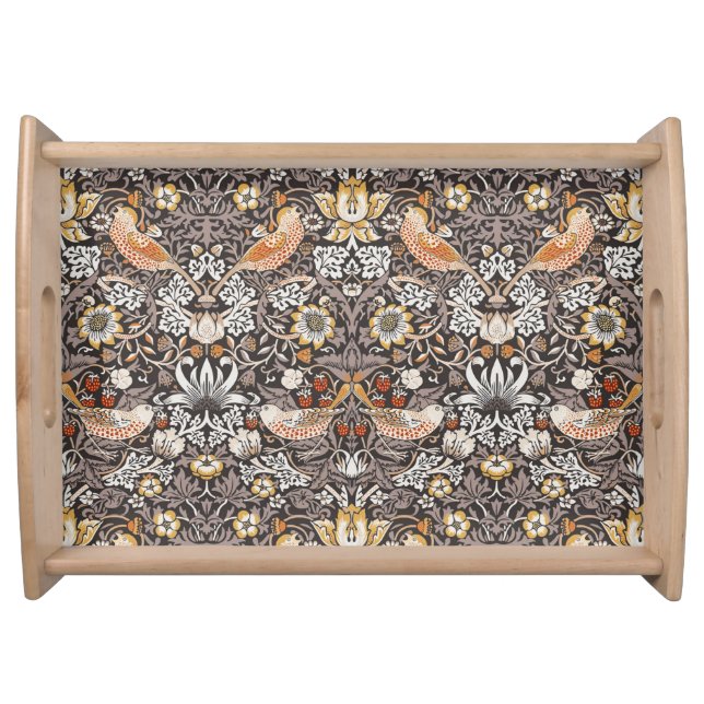William Morris Strawberry Thief Charcoal Ochre Serving Tray (Front)