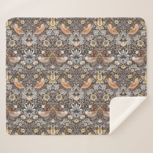 William Morris Strawberry Thief Charcoal Ochre Sherpa Blanket